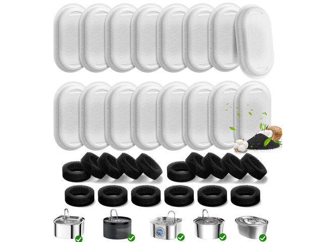 32 Pack Cat Water Fountain Filters for Stainless Steel Pet Water Dispenser 108/3.2L& 67oz/2L& 4L/135oz Cat/Dog Fountain Filter Replacement(16...