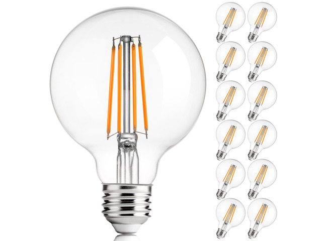 G25 LED Globe Bulbs, 40W Eqv, 400LM, 2700K Soft White, E26, 12 Pack Dimmable, CRI90+, clear glass, UL listed, instant on, for bathroom vanity,...