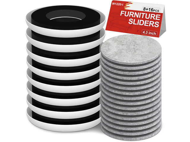 Furniture Sliders for Hardwood Floors - Multi-Surface Moving Sliders 8PCS 4.3' Carpet Sliders + 16PCS Self-Adhesive Felt Pads - with Anti-Slip...