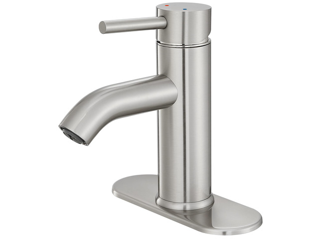 Bathroom Faucet Brushed Nickel Modern Single Hole Bathroom Sink Faucet with Single Handle Suitable for 1 or 3 Holes,Supply Deck Plate and Hose