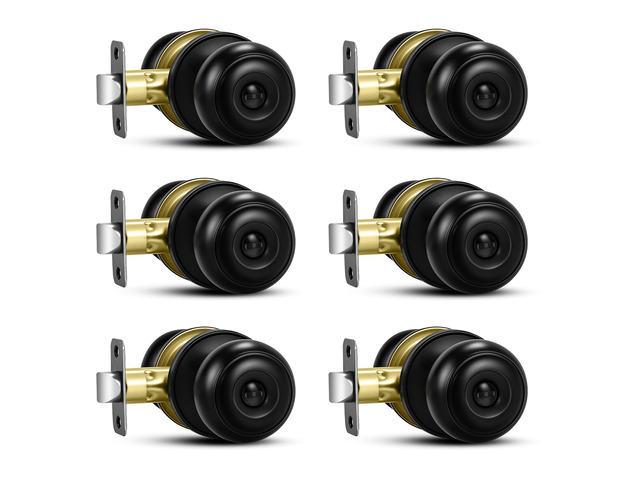 6 Pack Matte Black Door Knobs, Privacy Door Knob with Lock, Interior Doorknobs with Round Ball, Keyless Door Lockset for Bedrooms Bathrooms