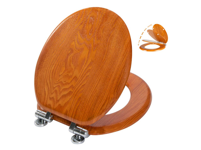 Toilet Seat Round Wood Veneer Natural Soft Close Quick Release Metal Hinges, Adjustable Fit for Standard Round Toilets, Easy to Install & Clean