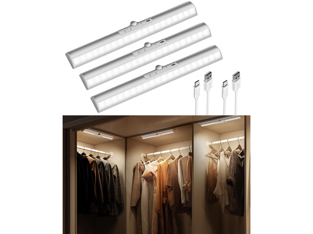 13-inch Motion Sensor Closet Light with Eye-Protection Design, 1800mAh Rechargeable Battery Cabinet Lighting, 3 Color Temps Night Light for Pantry,...