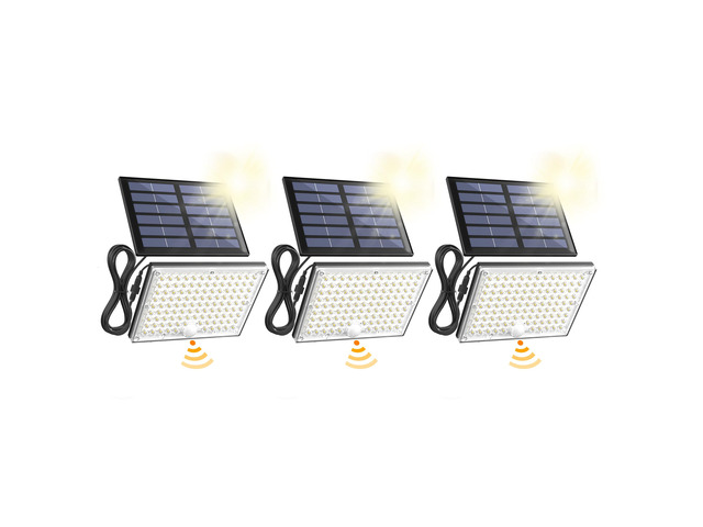 Solar Outside Lights with 113 Bright LEDs 7000K with 16ft Cable 3 Pack, 3 Modes Motion Sensor Outdoor Flood Lights Dusk to Dawn, IP65 Waterproof,...