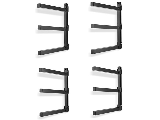 Wall Mount Wood Organizer and Lumber Storage Rack with 3-Level Garage Metal Wood Storage Rack for Indoor & Outdoor Use, Black 4 Pack