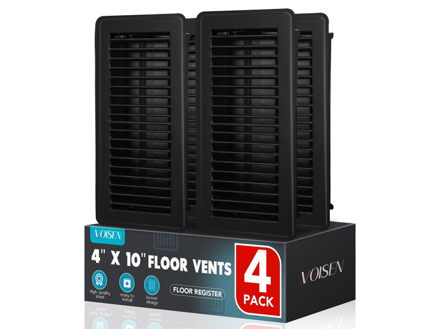 Floor Register 4x10, 4 Pack Black Floor Register Vents Heavy Duty Steel Walkable Floor Vents,Vent Covers for Home Floor