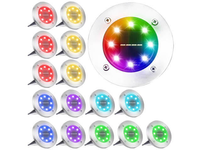 Solar Ground Light Outdoor, 16 Pack 8 LED Color Changing Solar Disk Lights Waterproof Garden In-ground Pathway Lights Landscape Lighting for...