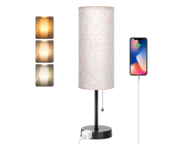 18' Table Lamp for Bedroom, 3-Color Bedside Lamps with Pull Chain Bedroom Table Lamps for Nightstand,AC Outlet Small Lamp for Living Room, Bulb...