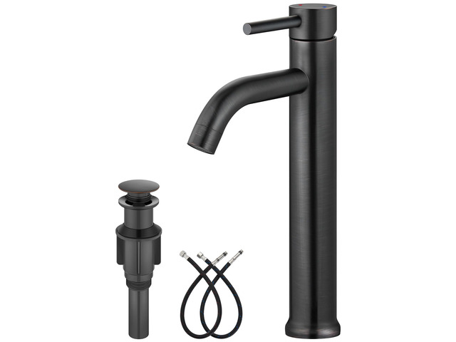 Oil Rubbed Bronze Vessel Sink Faucet Tall Bathroom Faucet Stainless Steel Bathroom Sink Faucet Single Handle One Hole Round Body with Pop up Drain...
