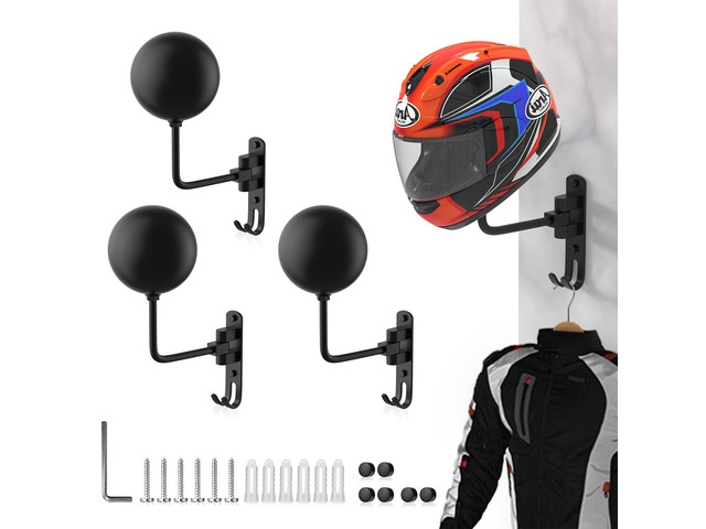 Helmet Hanger Wall Mount 180° Swivel Helmet Holder for Motorcycle Bike Racing Outerwear Sports Gear (3 Pack)