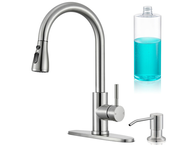 Kitchen Faucets with Soap Dispenser, Single Handle, Brushed Nickel High Arc Stainless Steel Kitchen Sink Faucet, Single hole or 3 Hole, for...