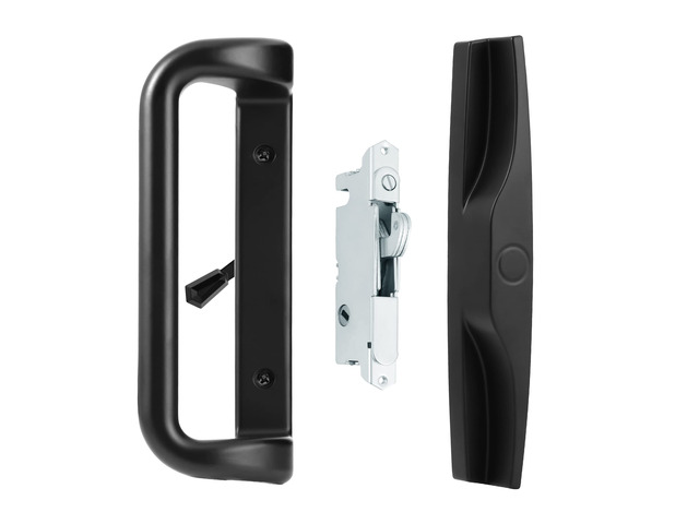 Sliding Patio Door Handle Set, Mortise Lock, 3-15/16', Black Fits 1-1/4' to 2' thick sliding glass doors; reversible design. Key cylinder not included