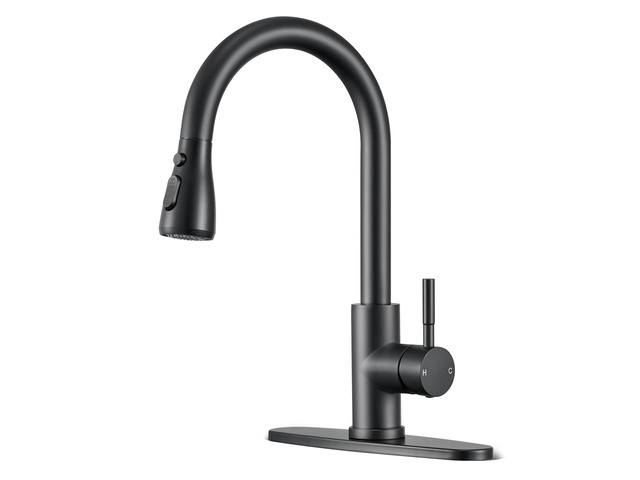 Matte Black Kitchen Faucets with Pull Down Sprayer, High Arc Single Handle Stainless Steel Kitchen Sink Faucet for 1 or 3 Hole, Ideal for Farmhouse...