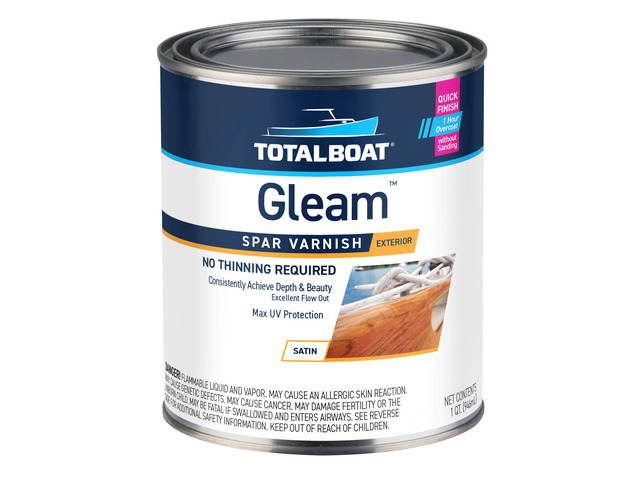 Gleam Marine Spar Varnish for Boats & Outdoor Wood - Satin Quart Oil-Based Polyurethane Finish; No Thinning; UV Inhibitors; Wooden Boats, Yacht...
