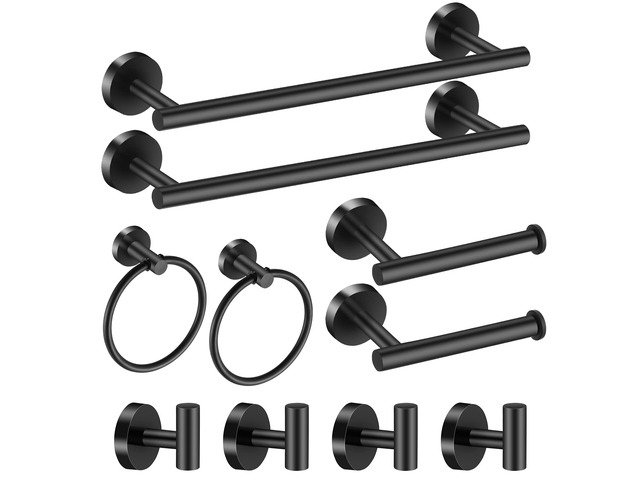 Bathroom Hardware Set Black 10 Pieces, Towel Bar Set Matte Black Stainless Steel Towel Rack Set Includes 2PCS 16'' Towel bar, 4PCS Towel Hooks,...