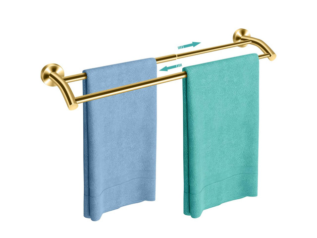 Gold Telescopic Double Towel Bar Wall Mount 14.5-24.8Inch Rustproof Towel Rack with Widened Spacing, Scratch-resistant & Durable for Bathroom...