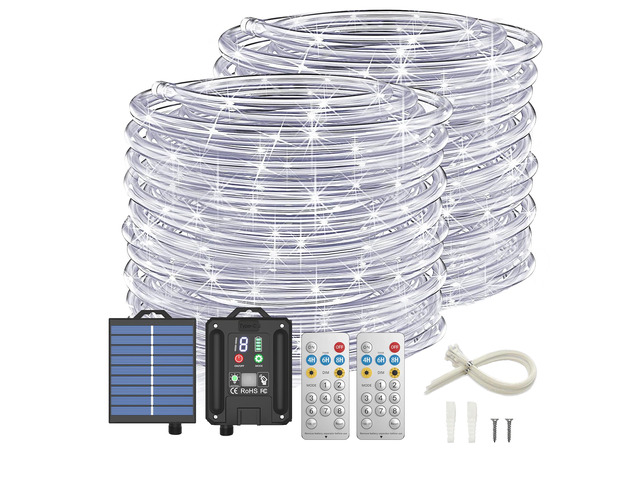 Solar Rope Lights Outdoor, 132FT 400 LED (Cool White- 2Pack) Type C & Solar, With Remote, IP67 Waterproof, 8 Modes, for Outdoor Patio Porch Tree...