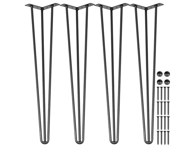 Hairpin Table Legs 16' Black Set of 4 Desk Legs 880lbs Load Capacity (Each 220lbs) Hairpin Desk Legs 3 Rods for Bench Desk Dining End Table Chairs...