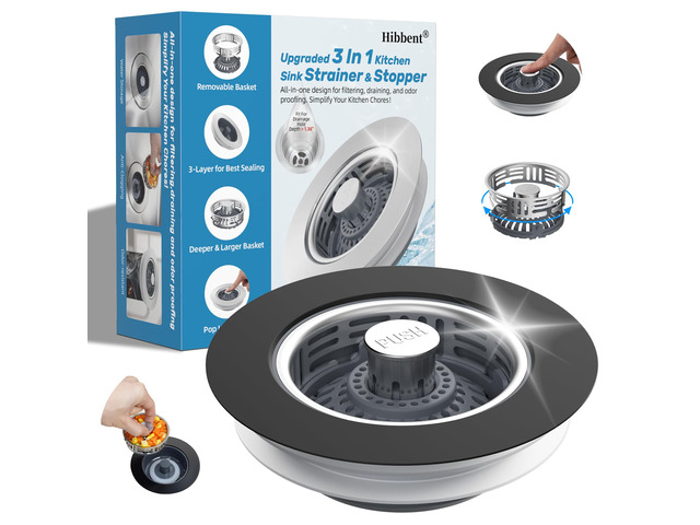 3 in 1 Kitchen Sink Drain Strainer, Stainless Steel Pop Up Stopper Larger & Deeper Anti-Clogging Basket, 3-Layer Seal, Detachable Sink Drain Plug...