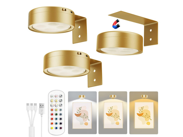 Picture Lights for Wall,2000mAh Rechargeable Battery Poster Lights LED Magnetic Painting Light with Remote Control,3 Color Temps & 12 RGB Timer...