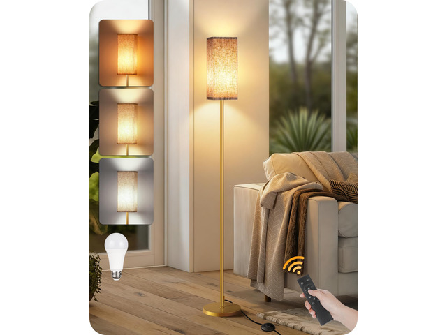 64.2 Dimmable Floor Lamp for Living Room with Remote and Foot Switch, Corner Floor Lamp for Bedroom, Includes 10W A19 Bulb, Modern Standing Tall...