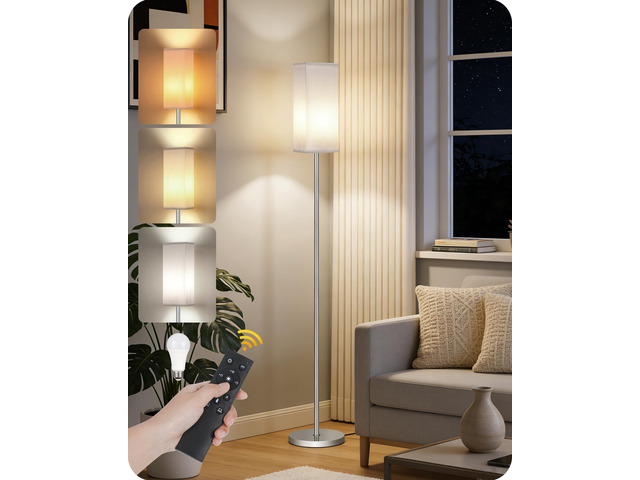64.2''Dimmable Floor Lamp for Living Room with Remote and Foot Switch, Corner Floor Lamp for Bedroom, Includes 10W A19 Bulb, Modern Standing Tall...