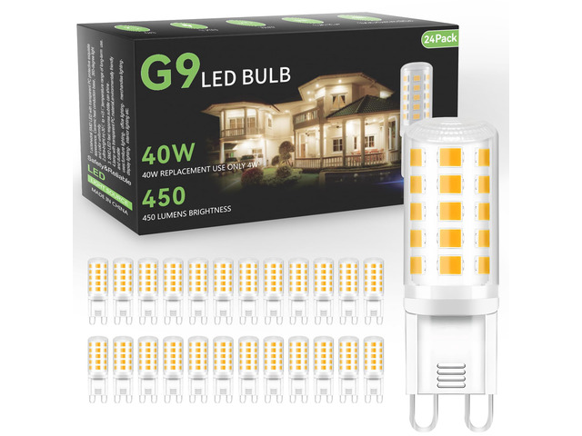 24 Pack G9 LED Bulb, 4W Eq 40 Watt Halogen Bulb, 3000K Warm White Chandelier Light Bulbs, T4 G9 Bi-pin Base for Crystal Chandelier Home Lighting,...