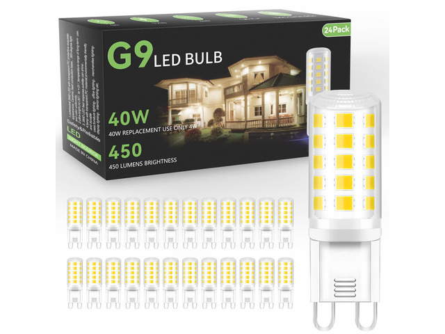 24 Pack G9 LED Bulb 4W, 40 Watt Equivalent Halogen Bulb,6000K Daylight Chandelier Light Bulbs, T4 G9 Bi-pin Base for Crystal Chandelier Home...