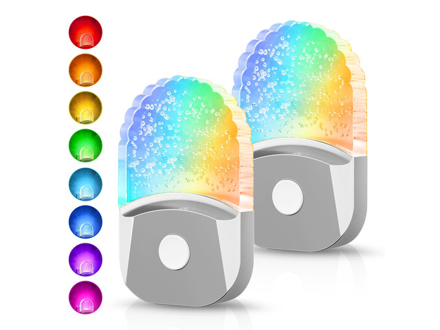 8-Color RGB Night Lights Plug Into Wall [2 Pack],Kids Night Light Color Changing RGB LED Night Light,Dusk to Dawn Sensor,for Bathroom Decor Hallway...