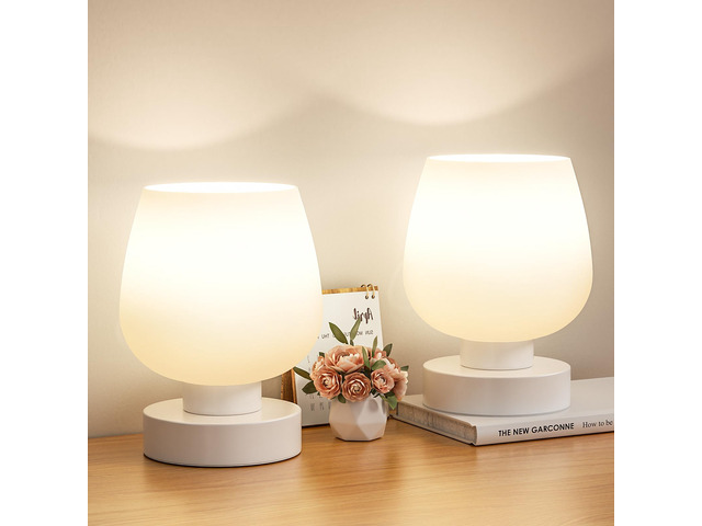 Touch Bedside Table Lamp Set of 2 - Small Bedside Lamp for Bedroom Living Room Night Stands, Desk Lamp with White Glass Shade for Small Spaces, 3...
