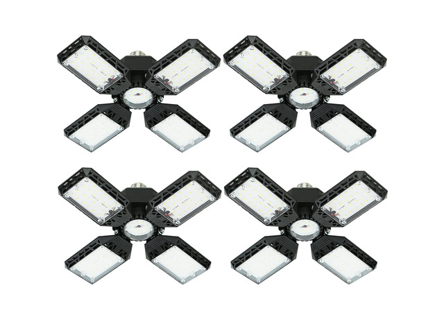 4-Pack LED Garage Light,150W Deformable Garage Ceiling Lights,15000LM, 4 Adjustable Panels, E26/E27 Shop Lights for Basement, Barn, Workshop,High...
