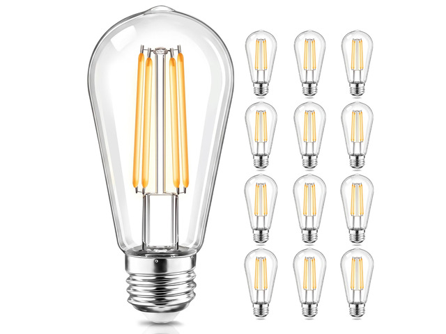 12 Pack LED Light Bulbs, Shatterproof Edison Bulbs 60 Watt Equivalent, E26 Base Warm White 2700K, Vintage Decorative Light for Home Lighting,...