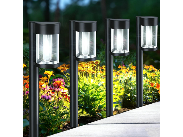 Solar Pathway Lights Outdoor, 10 Pack Metal & Glass Solar Lights Outdoor Waterproof Landscape Path Lights, Cool White