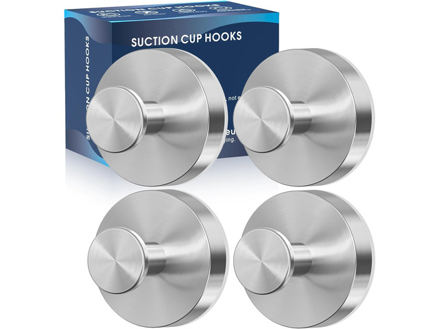 Suction Cup Hooks for Shower,Removable Shower Towel Suction Hooks for Bathroom Wall,Kitchen,Glass,Mirror,Tile to Hang Robes,Loofah-Silver(4-Pack)