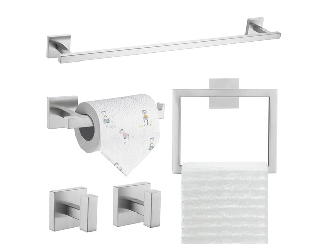5-Piece Bathroom Hardware Set, Brushed Nickel Classic Wall Mounted SUS304 Stainless Steel, Towel Bar Set, Towel Rack for Bathroom, Toilet Paper...