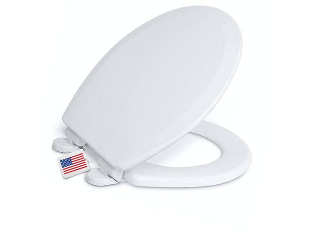 Round Toilet Seat, Slow Close, Wood Core/Plastic Finish, USA, Crane Heavy-Duty Wood Core with Plastic Scratch-Resistant Finish, Made in the USA,...