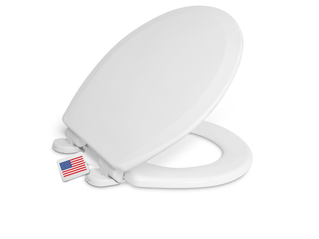 Round Toilet Seat, Slow Close, Wood Core/Plastic Finish, USA, White Heavy-Duty Wood Core with Plastic Scratch-Resistant Finish, Made in the USA,...