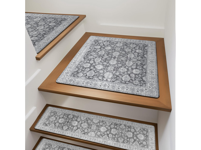 Non-Slip Stair Treads Matching Mat for Wooden Steps 31'x31' Square Rubber Backing Anti-Slip Stair Carpet Landing Mat Stair Rugs Gray Carpet for Stairs