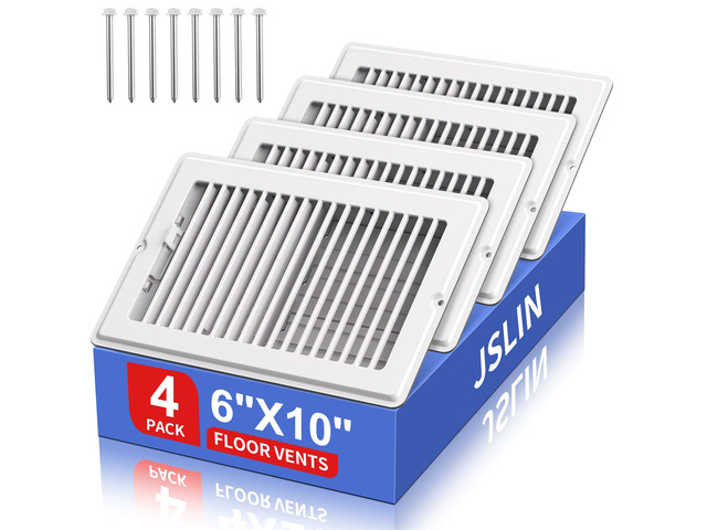 6x10 Floor Register, Air Vent Covers for Home Floor Wall Ceiling 4 Pack 8 Screws for Easy Installation, Heavy Duty Steel Finish, Quiet & Anti-Rust...