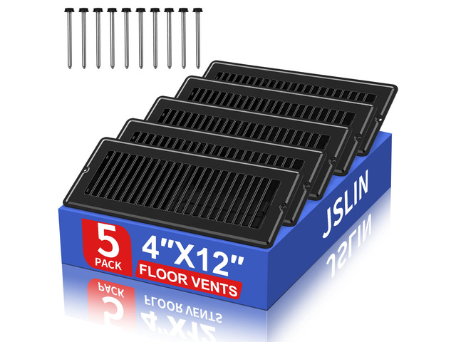 4x12 Floor Register Vent Covers for Home Floor Wall Ceiling Black 5-Pack Heavy Duty Steel Floor Vents, Quiet & Anti-Rust Adjustable Air Vent Cover,...