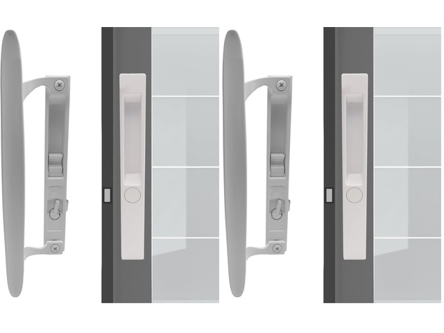 Flush Mount Non-Keyed Sliding Glass Door Handleset, 6-5/8' H. C., Fits 1' to 1-1/8' Thick Doors, Features Night Lock & Hook Latch, Non-Handed, White...