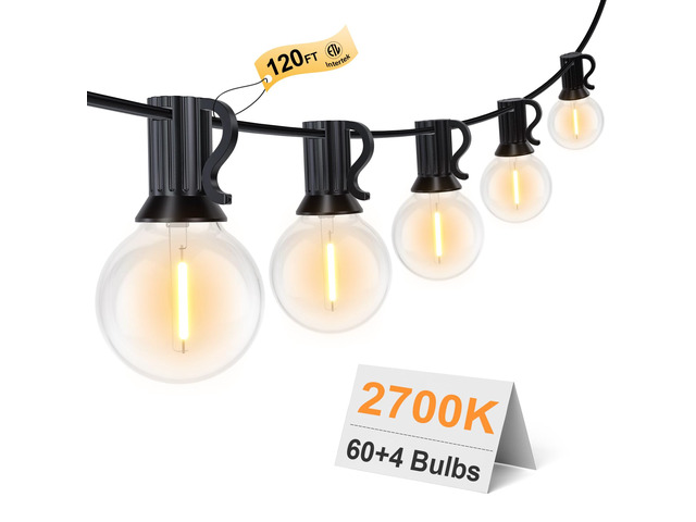120FT Outdoor String Lights, Waterproof Patio Lights with 64 Hanging Lights Globe G40 Bulbs, 2700k Shatterproof for Backyard Outside Decor