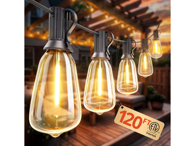 Outdoor String Lights 120FT, Outdoor Party Light with 58 Edison Lights Bulb Shatterproof,Edison Outside Lights,Plug-In,2700K Dimmable, Connectable,...