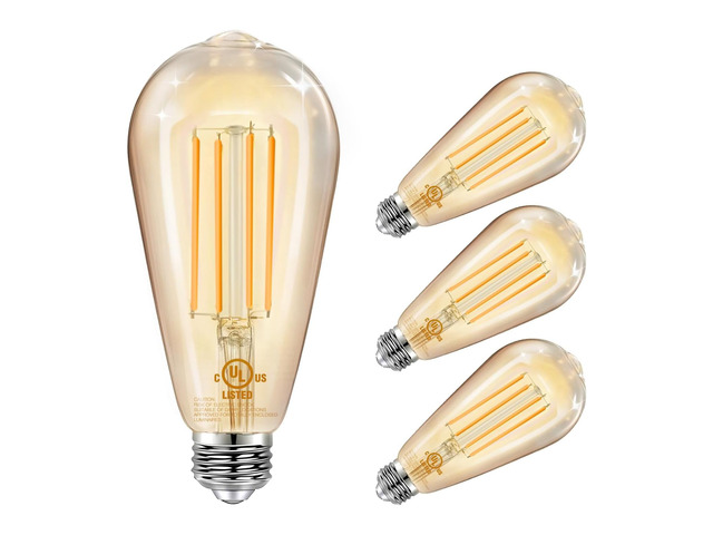 4 Pack Vintage LED Edison Bulbs, E26 Led Bulb 60W Equivalent, Dimmable Led Light Bulbs, High Brightness 800 LM Amber Warm 2200K, ST58 Antique...