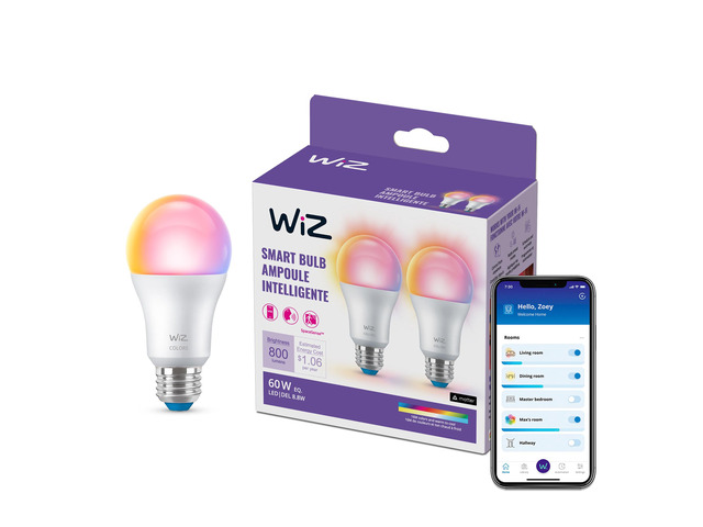 Smart Light Bulbs, 2-Pack, Color A19 60W 800LM E26 Indoor LED Lights, Smart Bulbs with Motion Detection, Control with Voice or App