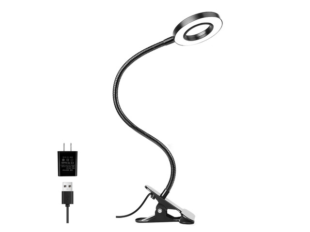 Desk Lamps Clip on Reading Light for Bed Home Office Craft (Black) With 5V 2A Adapter, 10 Dimmable Brightness 3 Modes, Flexible Neck Light Desk...
