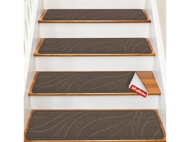 Stair Treads for Wooden Steps, 15 PCS 8'x30', Brown Non-Slip TPE Backing Indoor Stair Runners, Washable & Reusable Stairs Carpet Rugs, No Residue,...