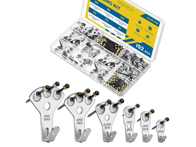 152 Pcs Heavy Duty Picture Hanging Kit,Picture Hanging Hook,Silver Picture hangers,10-100 lb weight ratings, for drywall & wood, frame hooks for...