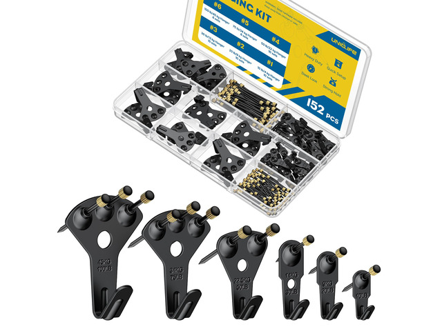 152 Pcs Picture Hanging Kit, 10 lb, 20 lb, 30 lb, 50 lb, 75 lb, 100 lb Heavy Duty Picture Hangers for Drywall & Wood, Picture Hanging Hooks for...