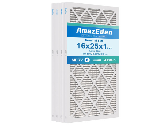 16x25x1 Air Filter 4 Pack MERV 8 Dust Defense MPR 600 FPR 5 HVAC AC Furnace Pleated Filters Replacement for Home Office (Actual Size:...